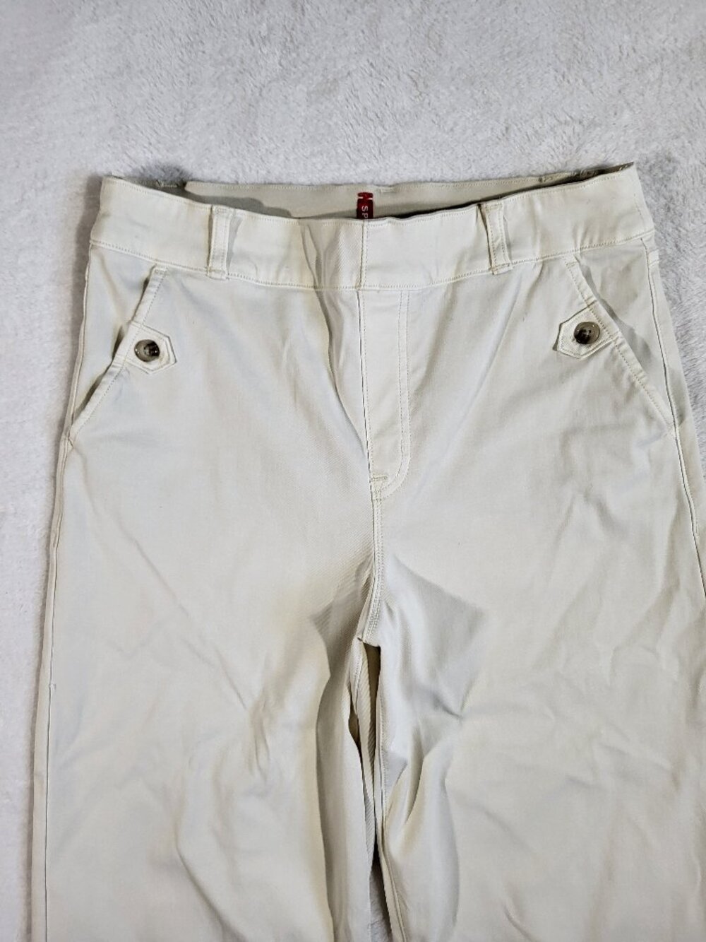 Spanx Stretch Twill Cropped Wide Leg Pants Off White size large - Picture 2 of 13